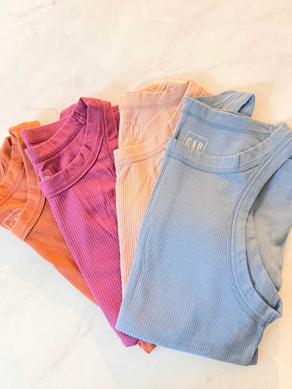 GAP - Set 4 XS Ribbed Tank Tops - Pale Blue, Blush Pink, Burnt Orange, Raspberry